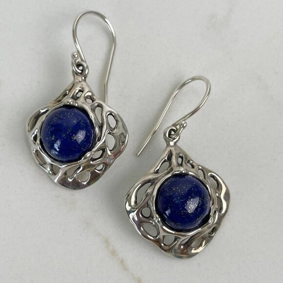 Hagit Gorali Sterling Silver Earrings Blue Lapis Lazuli Dangling Dangle Drop - Picture 1 of 4